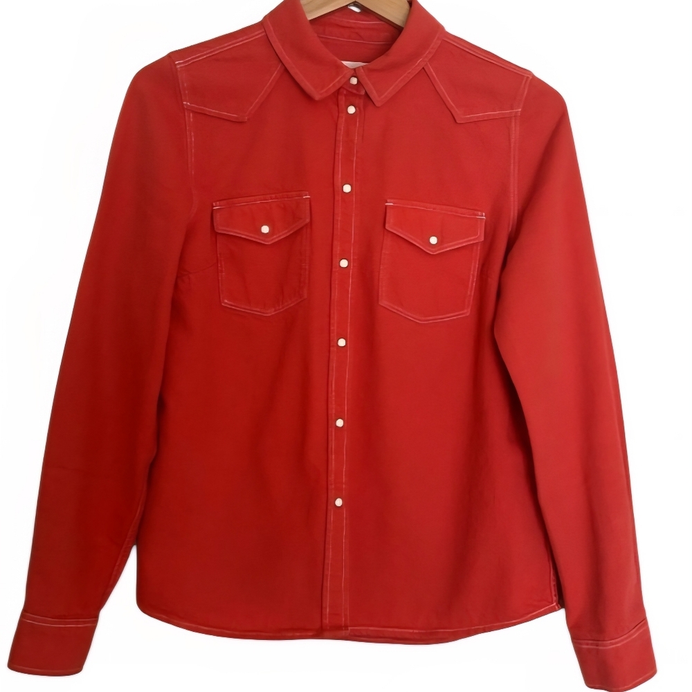 Sezane Size 36 (4 ) Red Servanne Snap Western Denim Shirt Front Flap Pockets